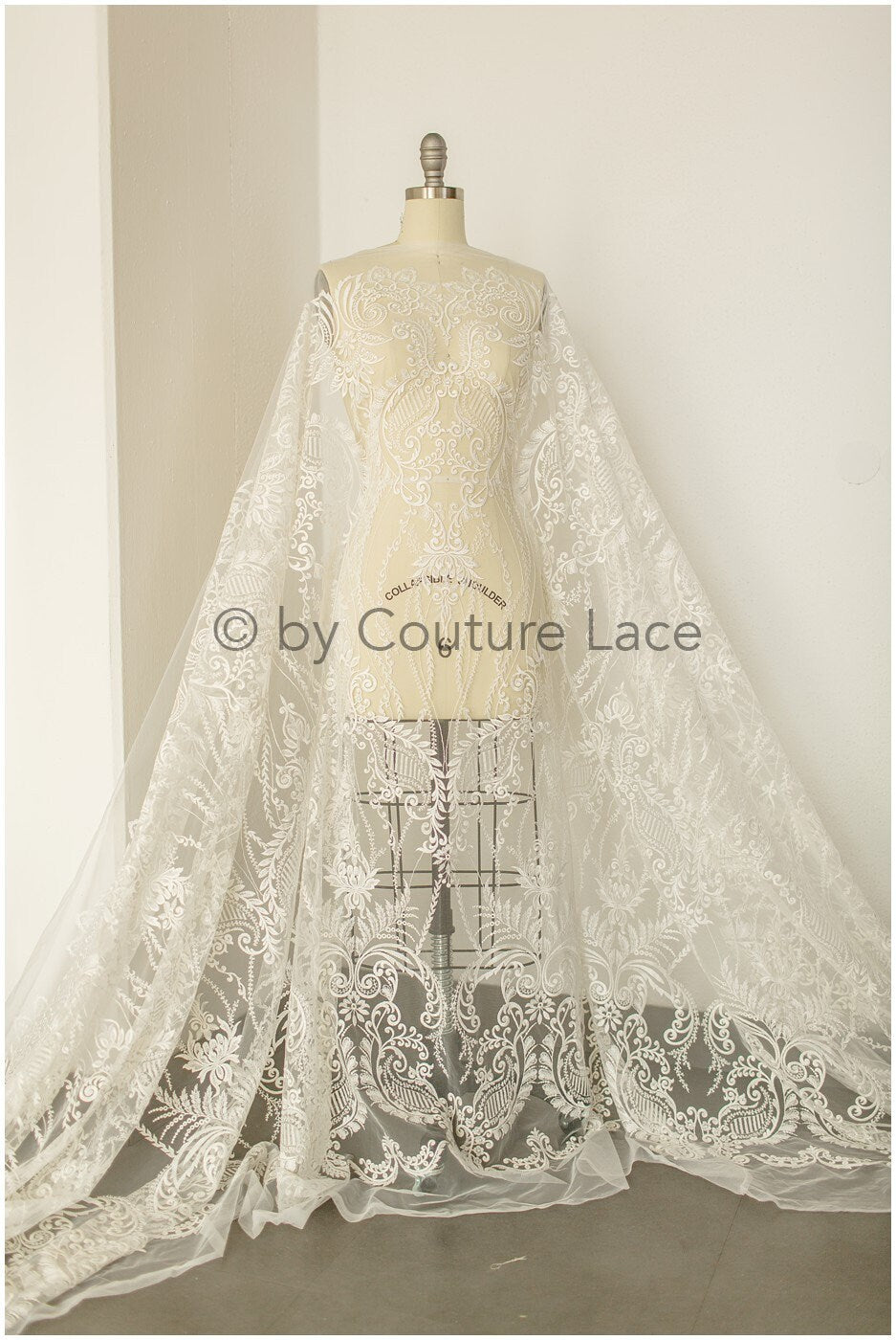 Boho bridal lace fabric off-white/ lace fabric/ embroidered bridal lace fabric/ wedding dress lace// L19-243