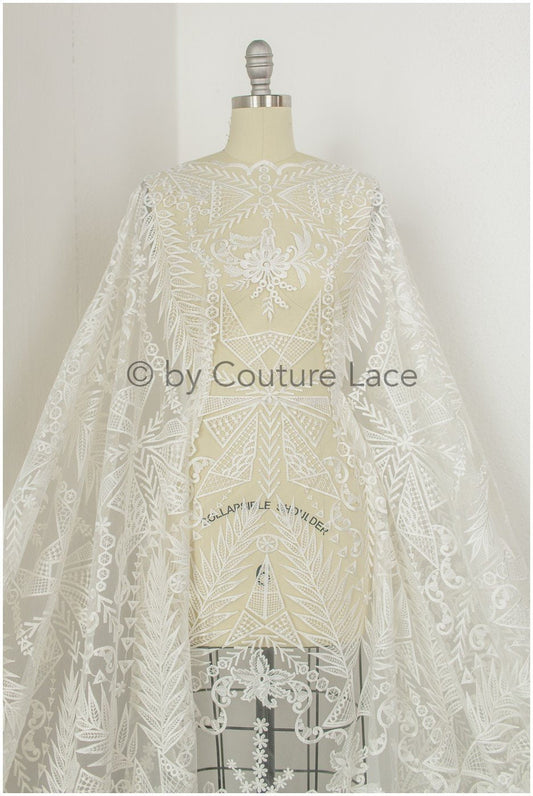 Boho Braut Spitzenstoff Off-White/ bestickter Braut Spitzenstoff/ moderne bestickte Hochzeitskleid Spitze// L19-242