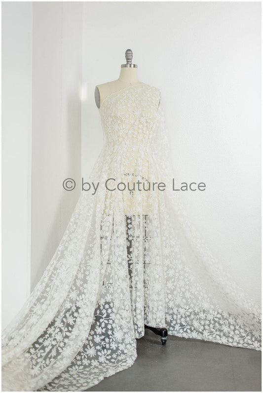 3D flower lace fabric off-white/ bridal lace fabric/ romantic flower lace fabric/ wedding lace fabric// L19-238