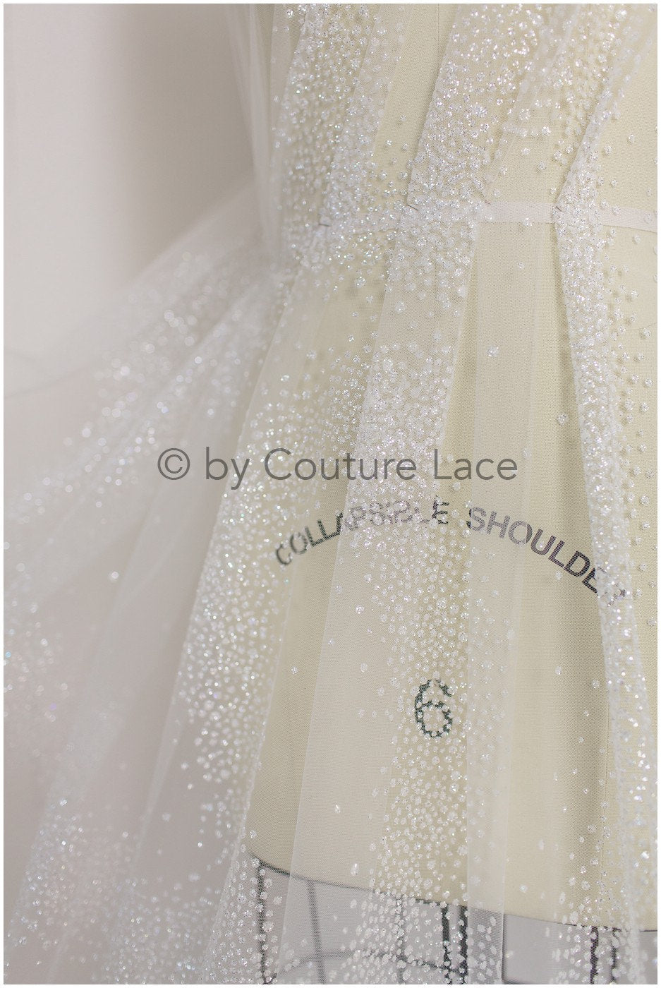 Soft & high quality glitter tulle fabric with dots & stardust// Off-white diamond glitter tulle for wedding dress veil// R-023