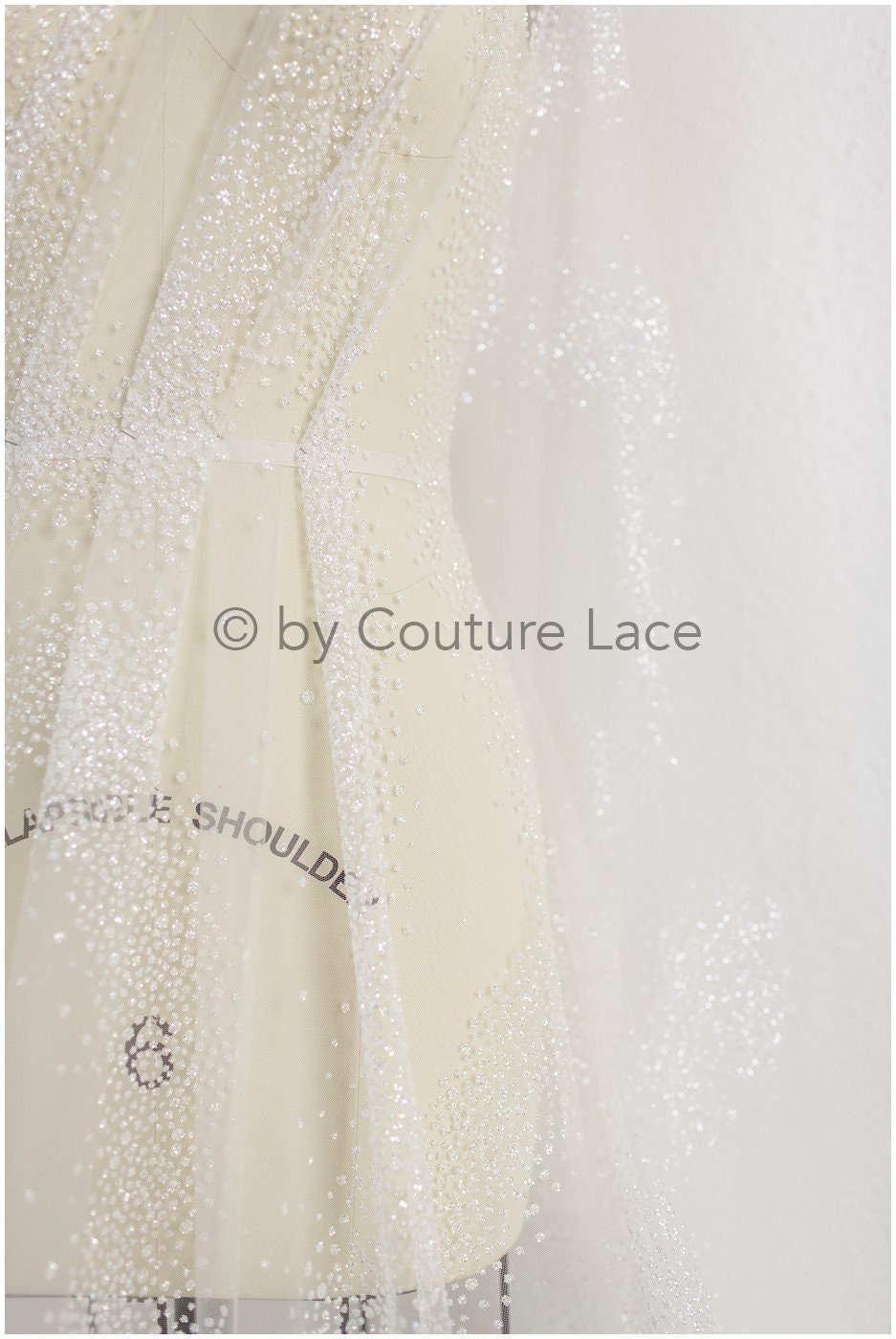 Soft & high quality glitter tulle fabric with dots & stardust// Off-white diamond glitter tulle for wedding dress veil// R-023