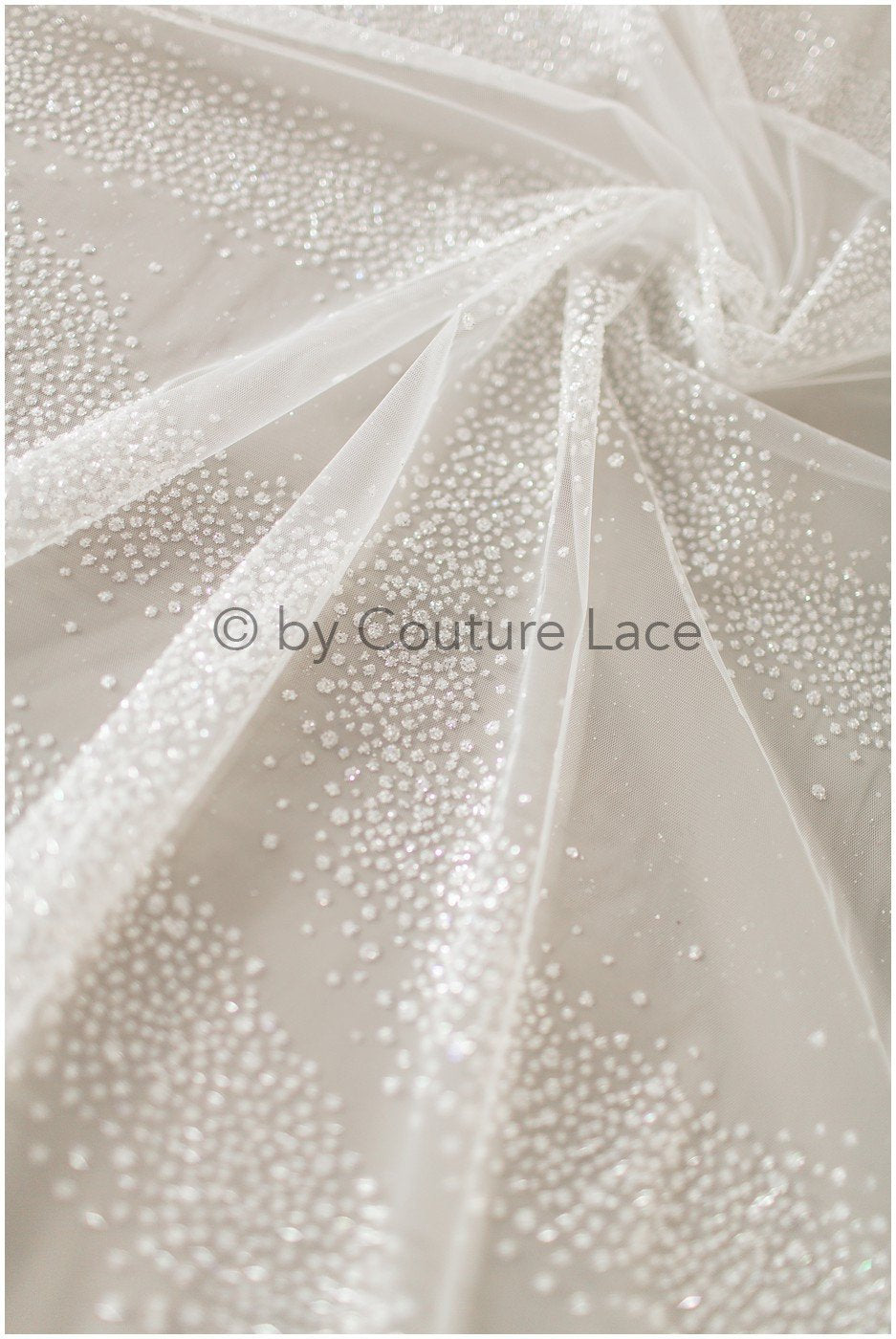 Soft & high quality glitter tulle fabric with dots & stardust// Off-white diamond glitter tulle for wedding dress veil// R-023