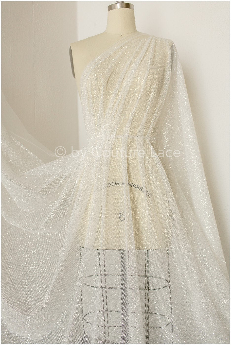 Shiny glitter tulle fabric/ off-white diamond glitter mesh/ wedding dress fabric with glitter/ shiny bridal lace fabric// R-018