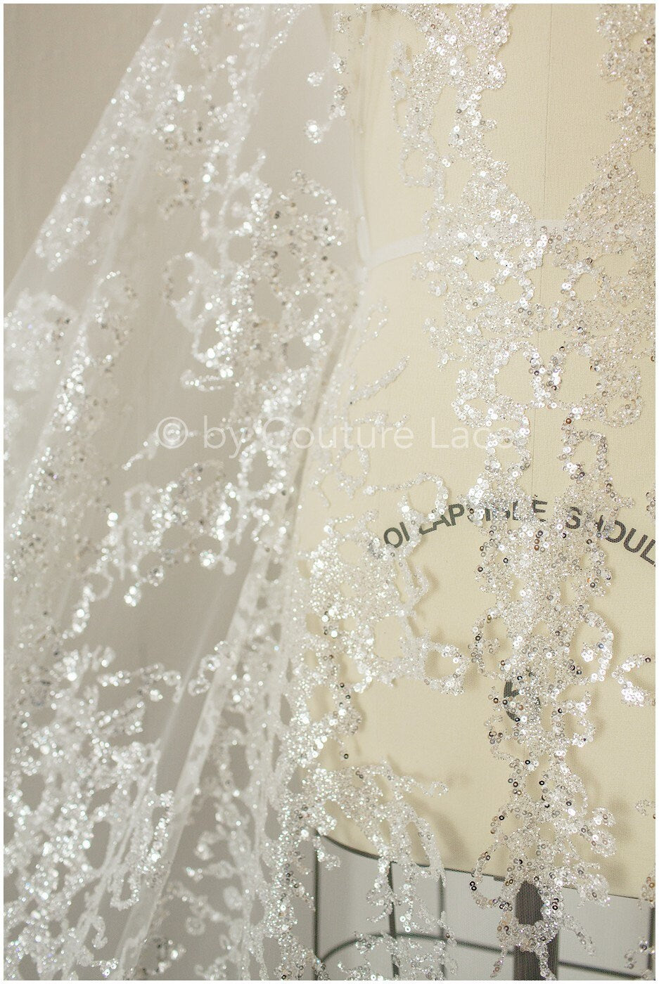 Glitter tulle fabric/ off-white silver glitter net/ wedding dress fabric with glitter/ shiny bridal lace fabric// R-019