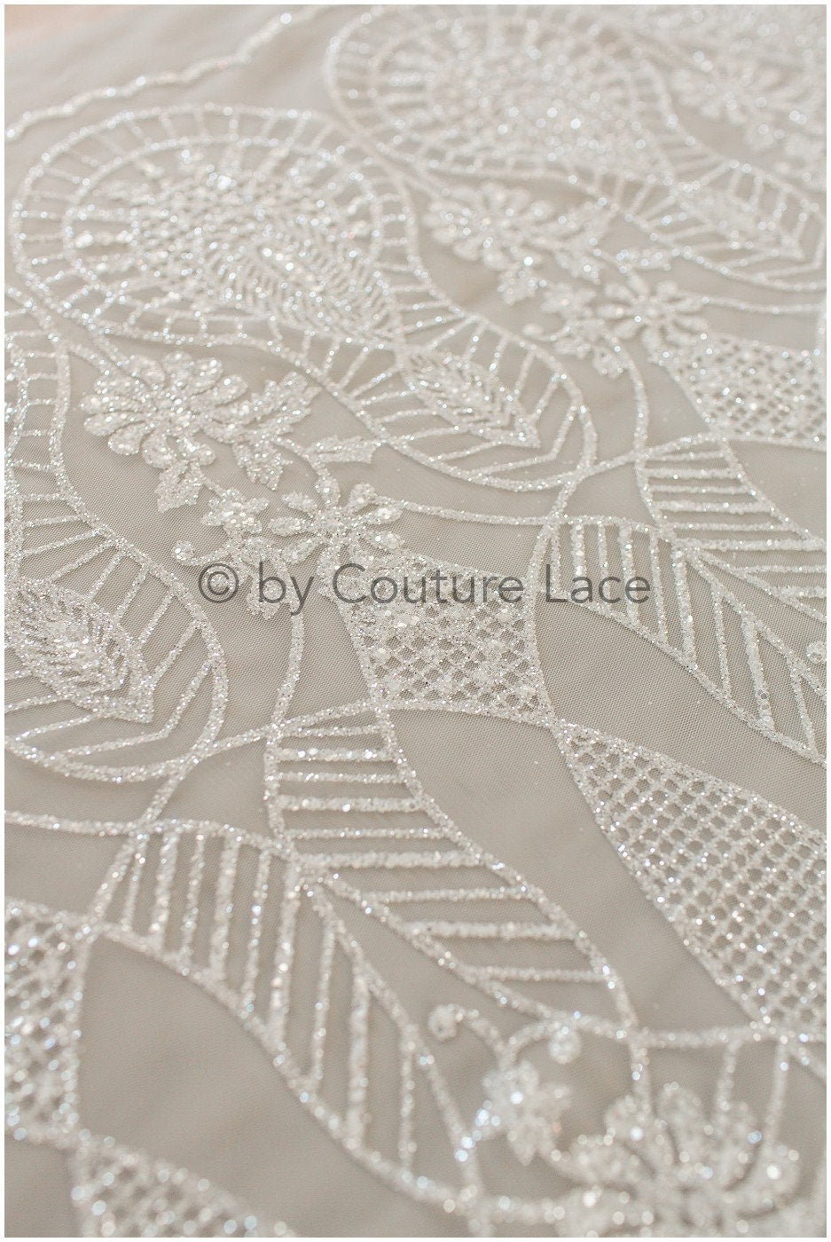 Shiny off-white diamond glitter tulle fabric/ mesh fabric/ wedding dress fabric with glitter/ shiny bridal lace fabric// R-020