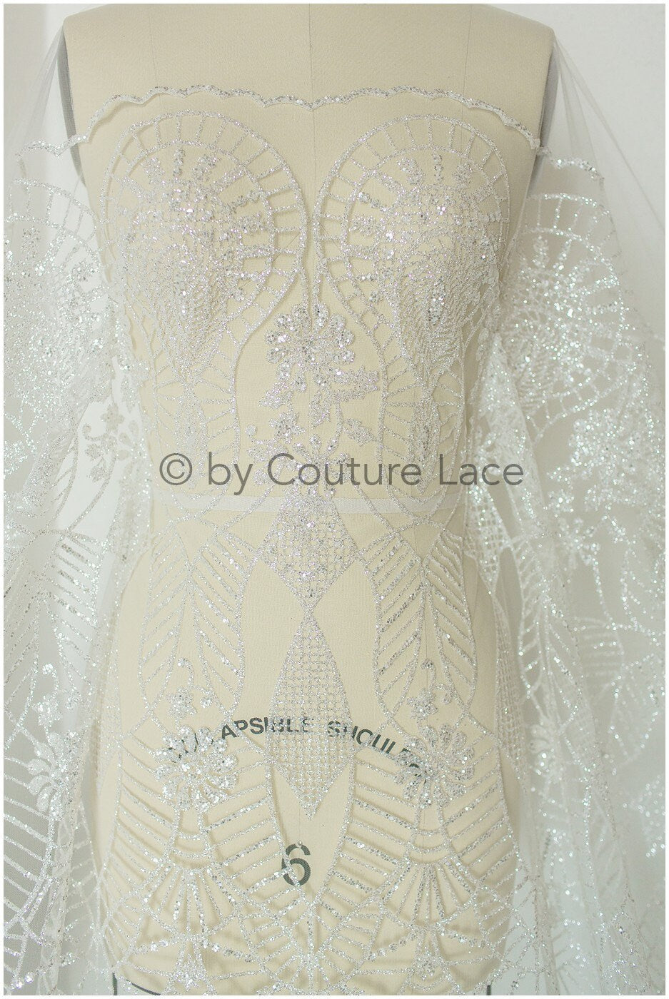 Shiny off-white diamond glitter tulle fabric/ mesh fabric/ wedding dress fabric with glitter/ shiny bridal lace fabric// R-020