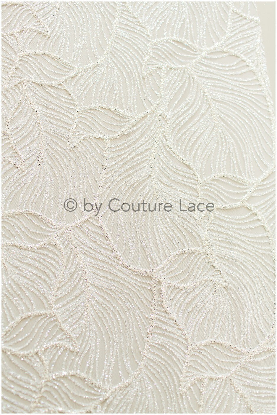 Wedding dress fabric with glitter/ Off-white diamond glitter tulle fabric with leaf design/ Shiny glitter tulle fabric// R-014