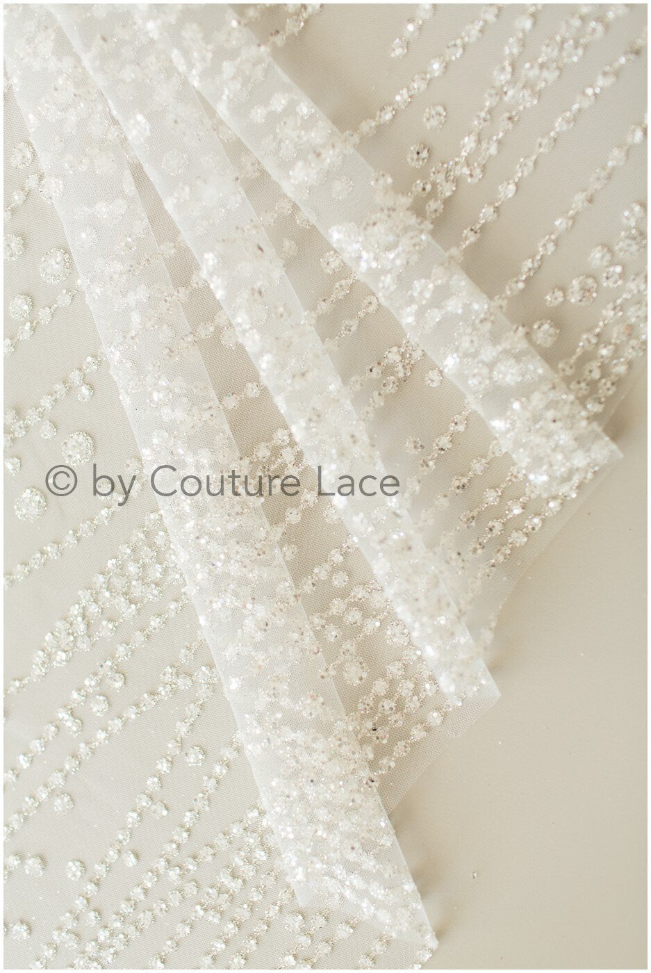 Glitter tulle/ Off-white diamond geometric glitter fabric/ Glitter tulle fabric/ Glitter lace// R-016