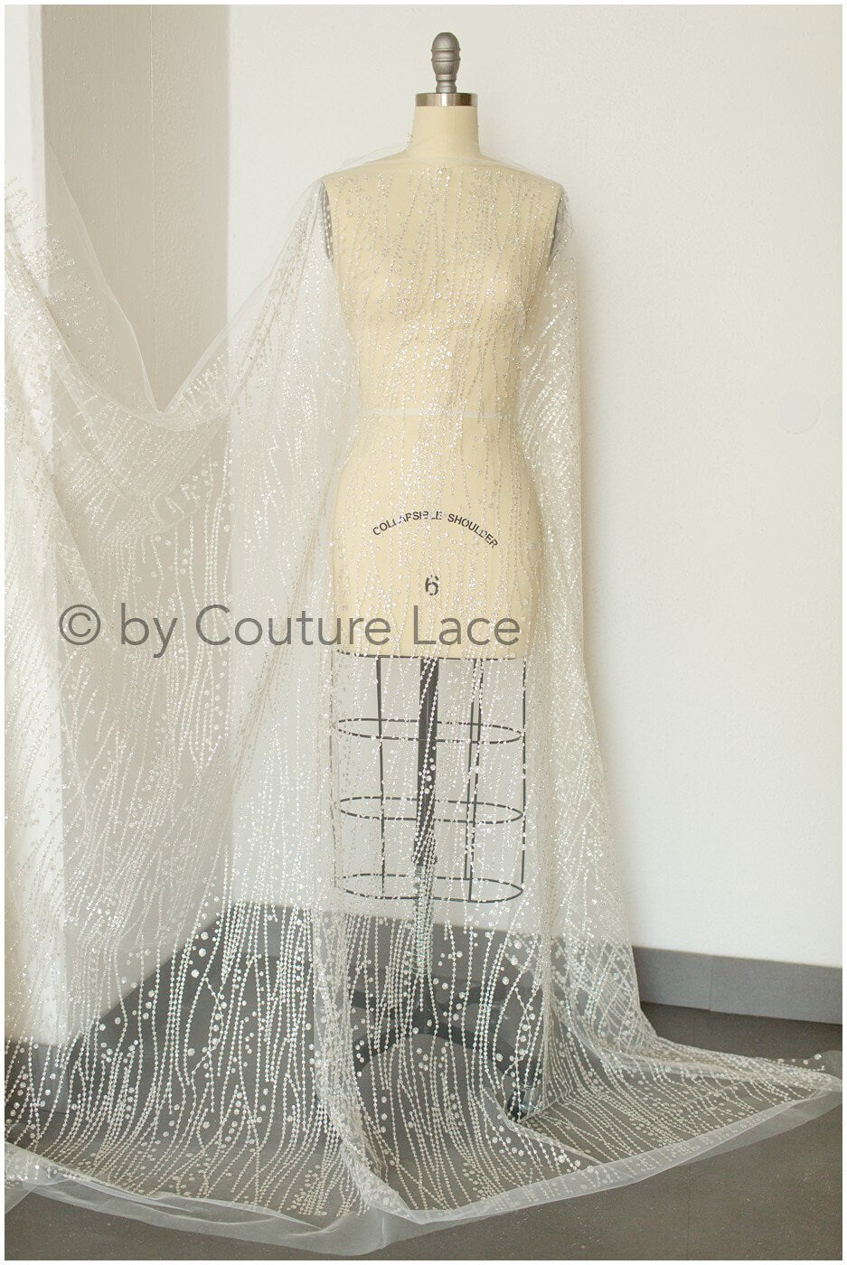 Glitter tulle/ Off-white diamond geometric glitter fabric/ Glitter tulle fabric/ Glitter lace// R-016