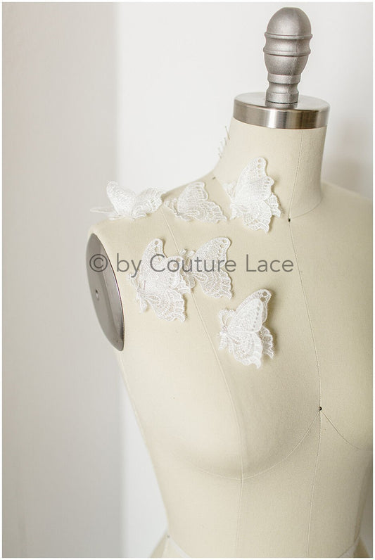 10 pièces. Patch papillon en dentelle/ Papillons 3D/ Applique 3D/ Papillons 3D pour robe de mariée/ Papillons en dentelle de mariée// A19-176