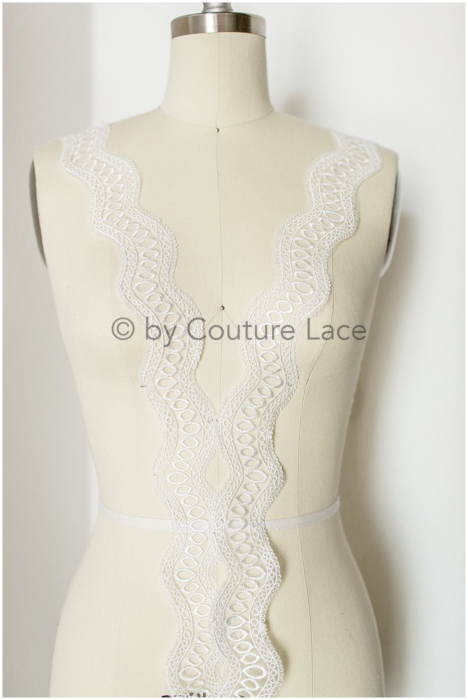 Wave lace trim/ Geometric boho lace trim/ Off-white embroidered lace trim/ Boho bridal lace// T19-074