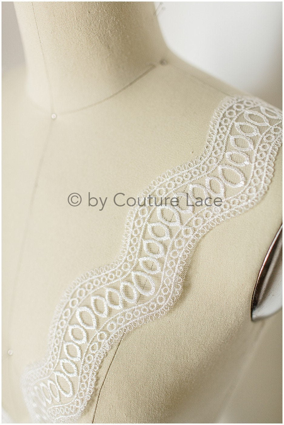 Wave lace trim/ Geometric boho lace trim/ Off-white embroidered lace trim/ Boho bridal lace// T19-074