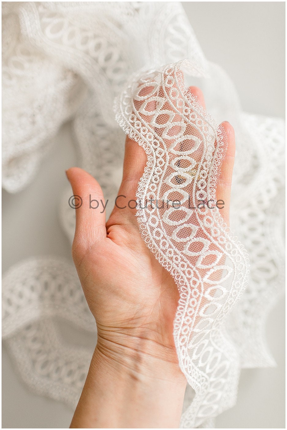 Wave lace trim/ Geometric boho lace trim/ Off-white embroidered lace trim/ Boho bridal lace// T19-074