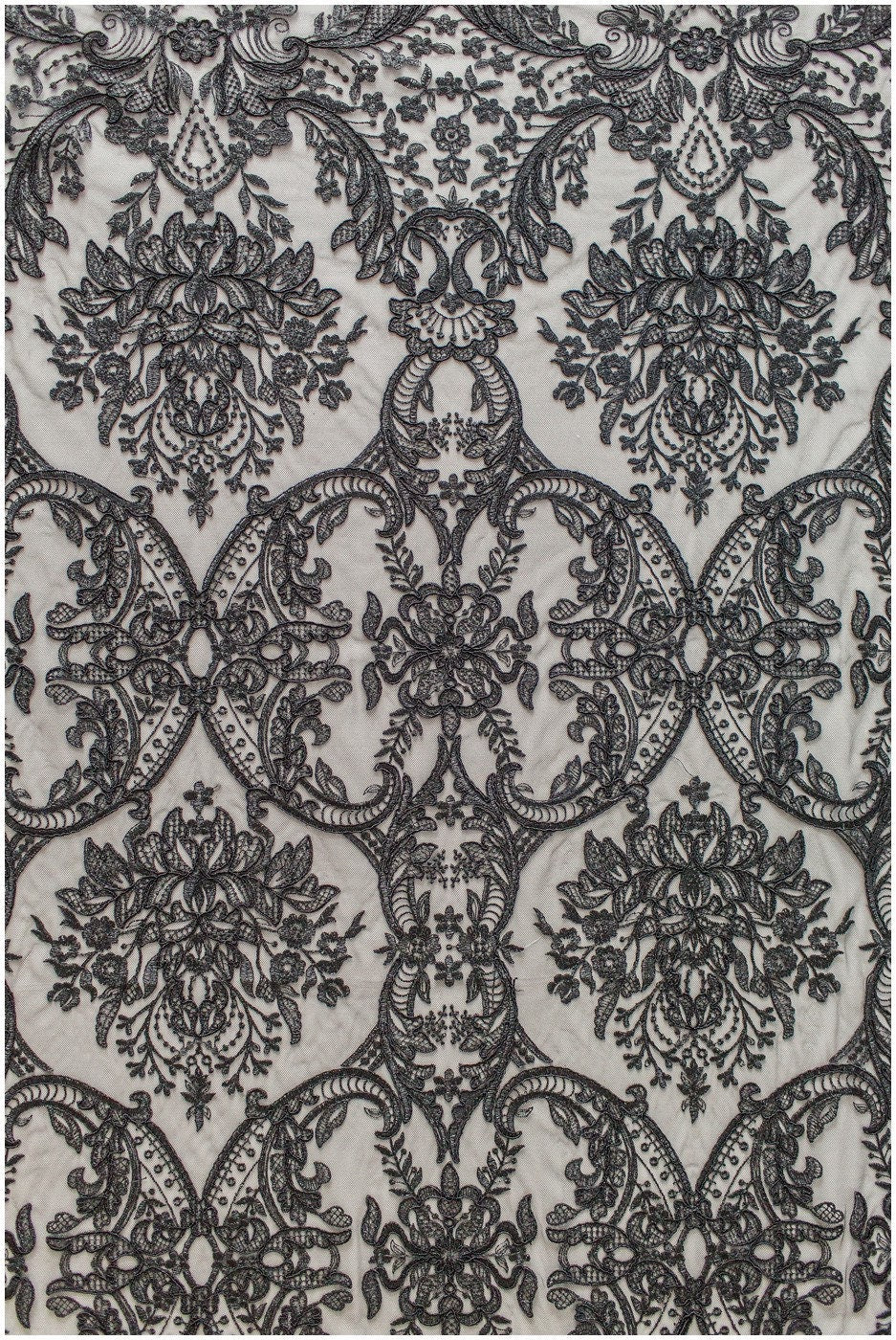 Floral black bridal lace / black bridal lace material / black evening lace / floral lace / black couture lace // L19-212