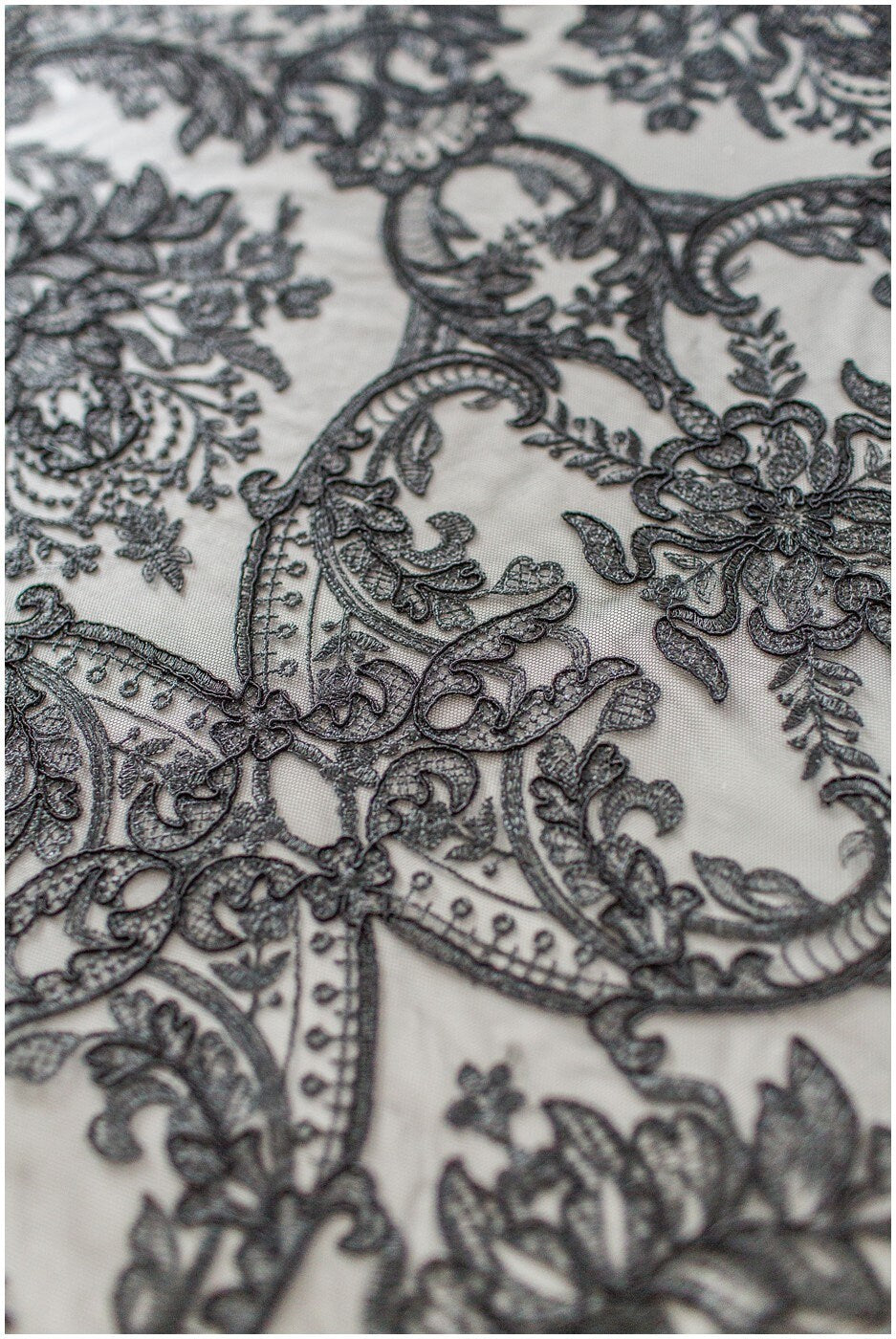 Floral black bridal lace / black bridal lace material / black evening lace / floral lace / black couture lace // L19-212