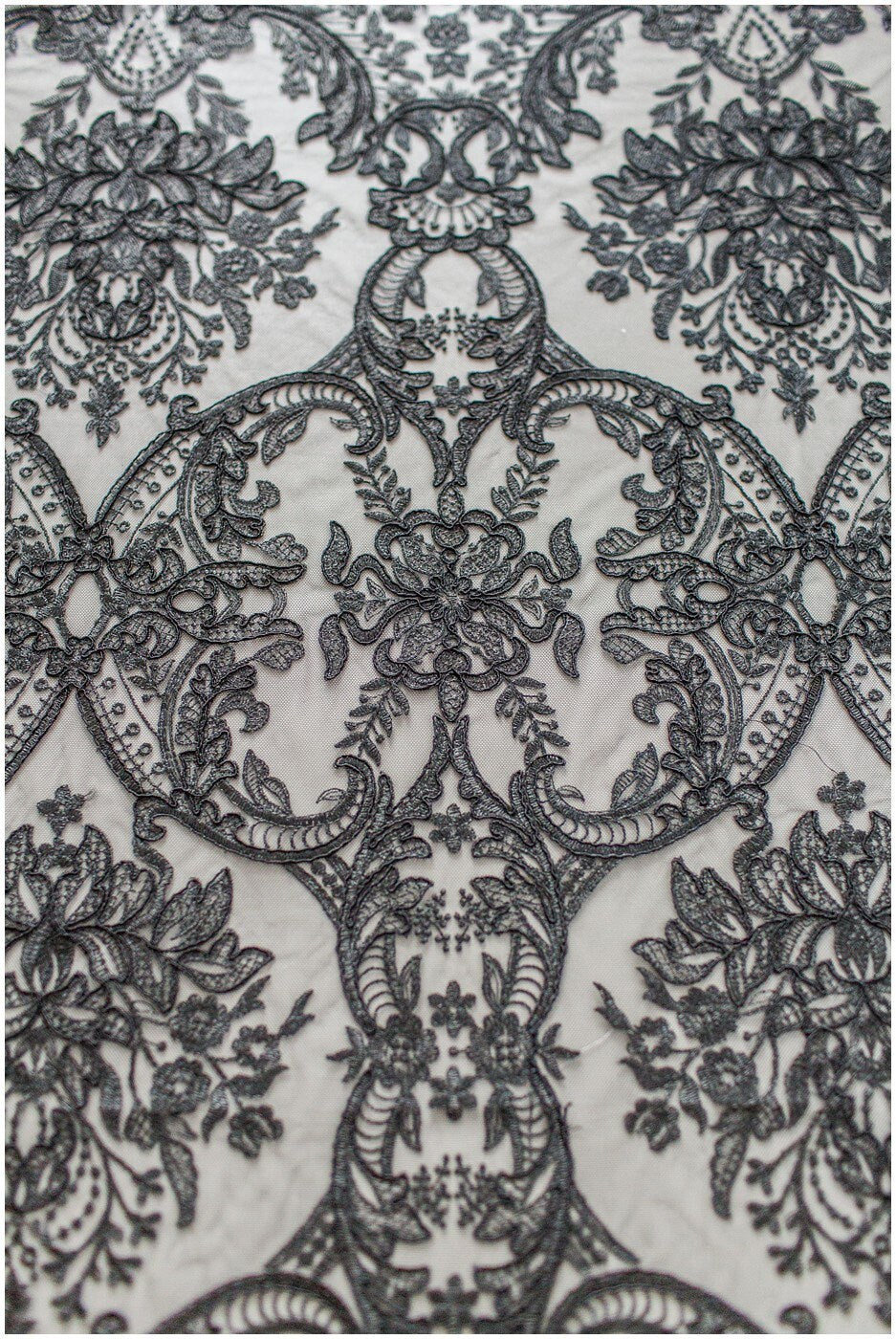 Floral black bridal lace / black bridal lace material / black evening lace / floral lace / black couture lace // L19-212