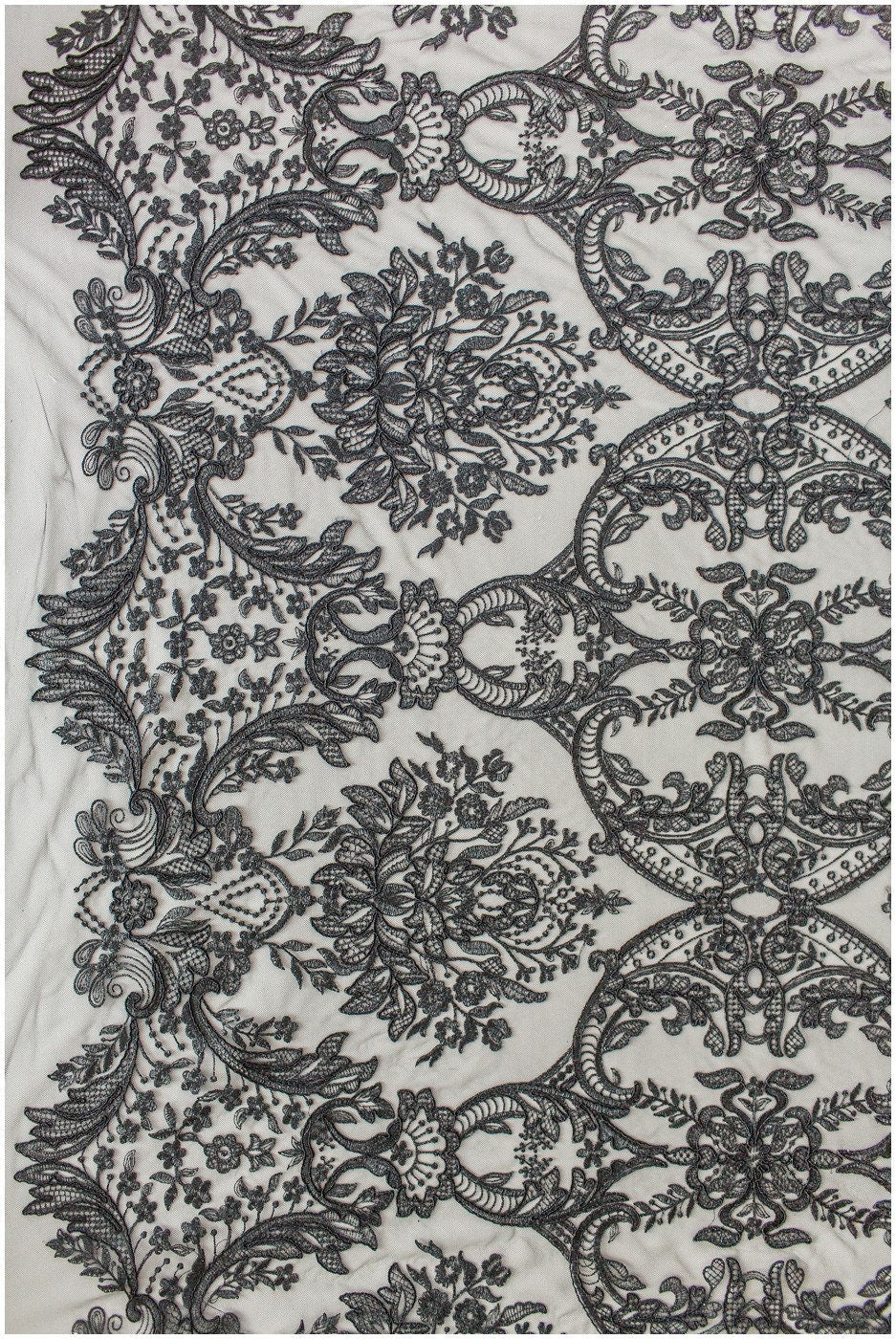 Floral black bridal lace / black bridal lace material / black evening lace / floral lace / black couture lace // L19-212