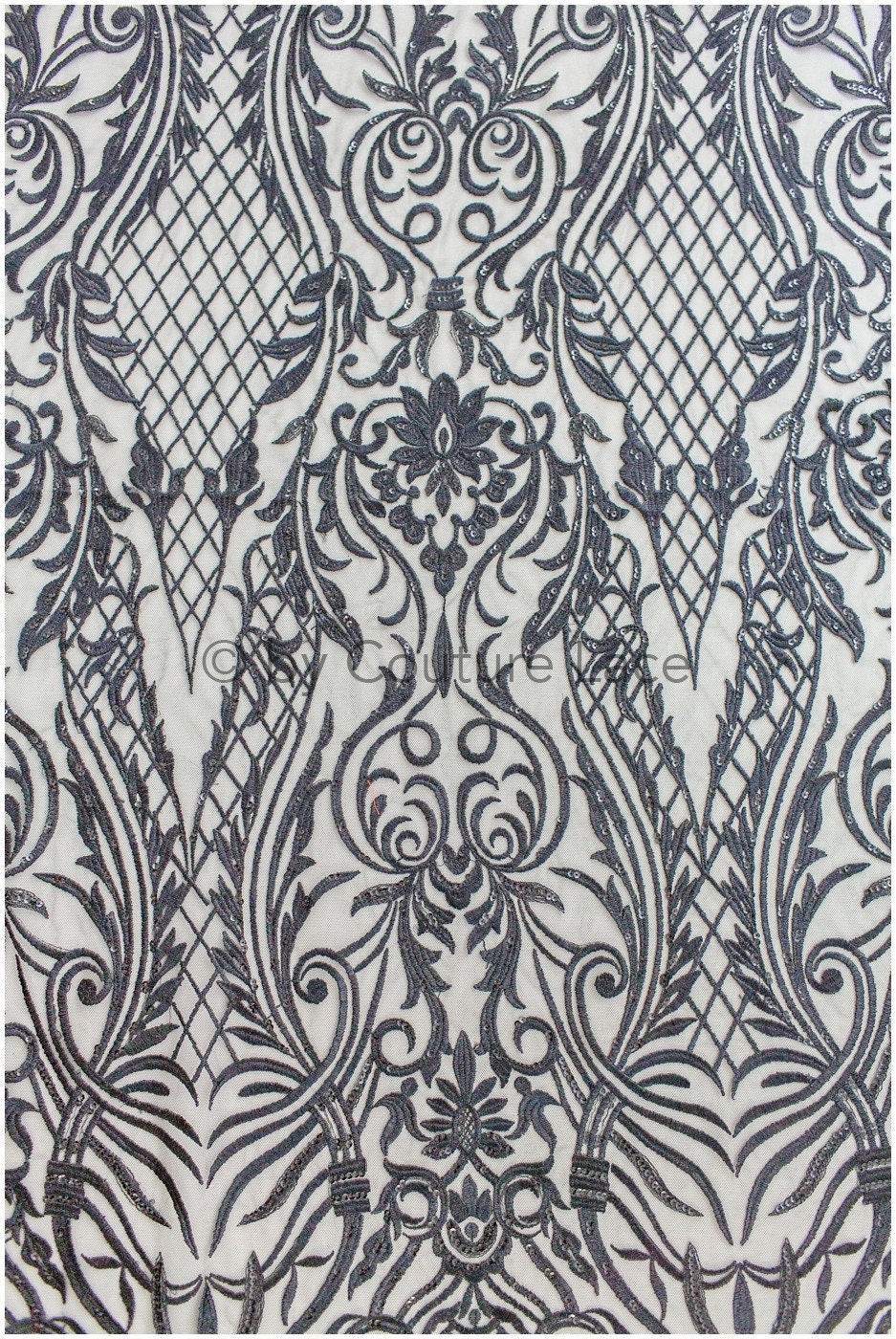 Schwarze Ornamentspitze/ schwarze Spitze/ schwarze bestickte Spitze für Abendkleid/ schwarze Couture Spitze // L19-215