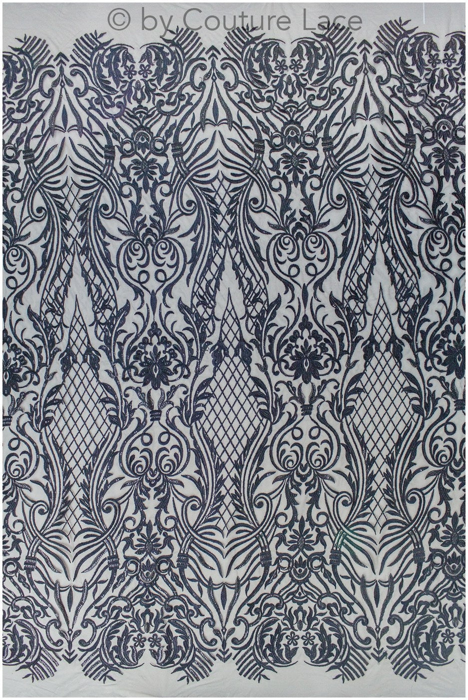 Schwarze Ornamentspitze/ schwarze Spitze/ schwarze bestickte Spitze für Abendkleid/ schwarze Couture Spitze // L19-215