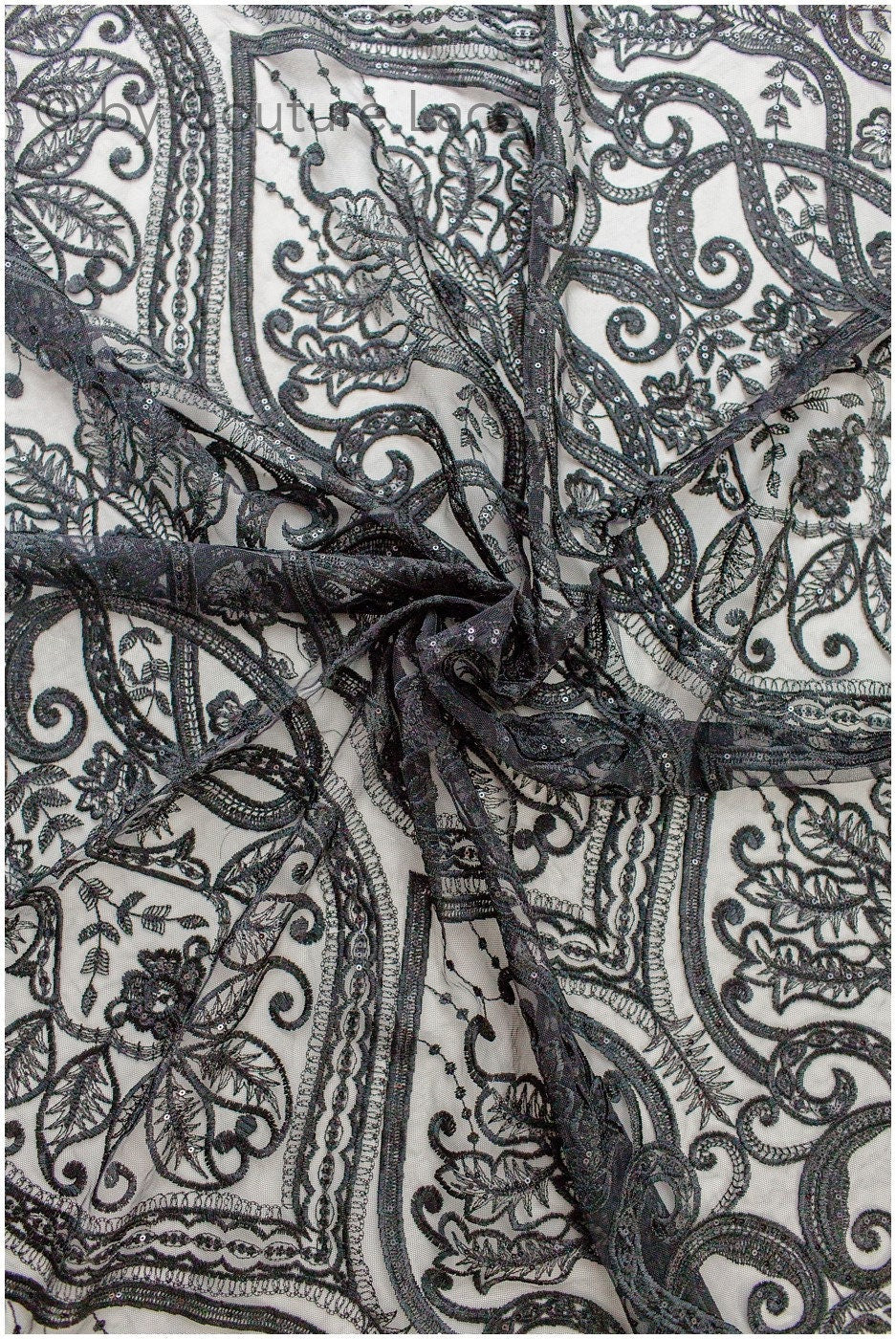 Blumenspitze / Abendkleid Spitzenmaterial / schwarze Spitze / florale schwarze Hochzeit Spitze / Couture Spitze / / L19-216