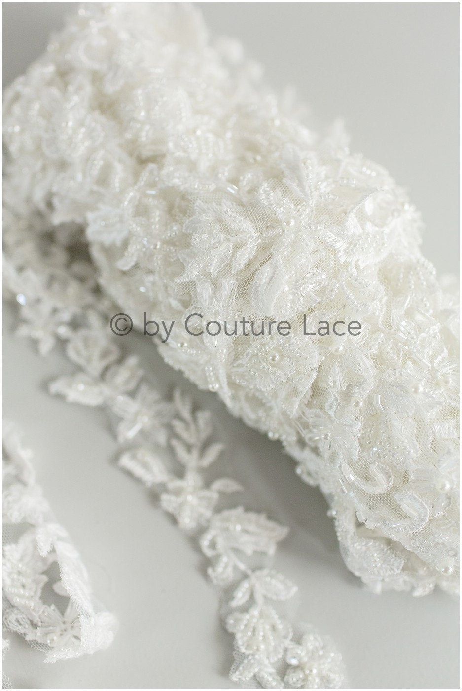 Hand embroidered lace trim for wedding dress/ embroidered lace for veil/ lace trim off-white// T19-068