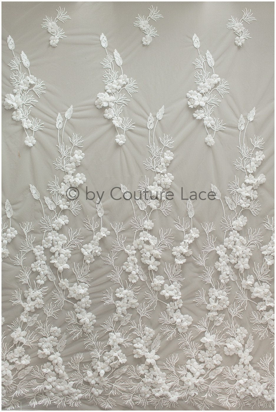 3D Blumen Spitzenstoff Off-White/ Braut Spitzenstoff mit Perlen/ romantischer Spitzenstoff mit 3D Blumen/ Hochzeit Spitzenstoff// L19-245