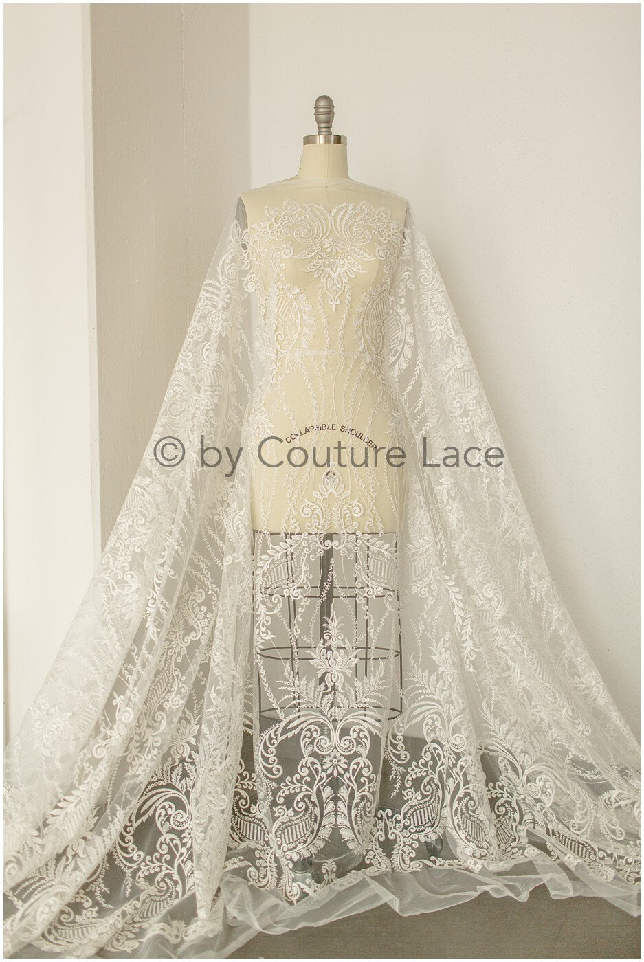 Boho bridal lace fabric off-white/ lace fabric/ embroidered bridal lace fabric/ wedding dress lace// L19-243