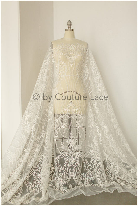 Boho Braut Spitzenstoff Off-White/ Spitzenstoff/ bestickter Braut Spitzenstoff/ Hochzeitskleid Spitze// L19-243