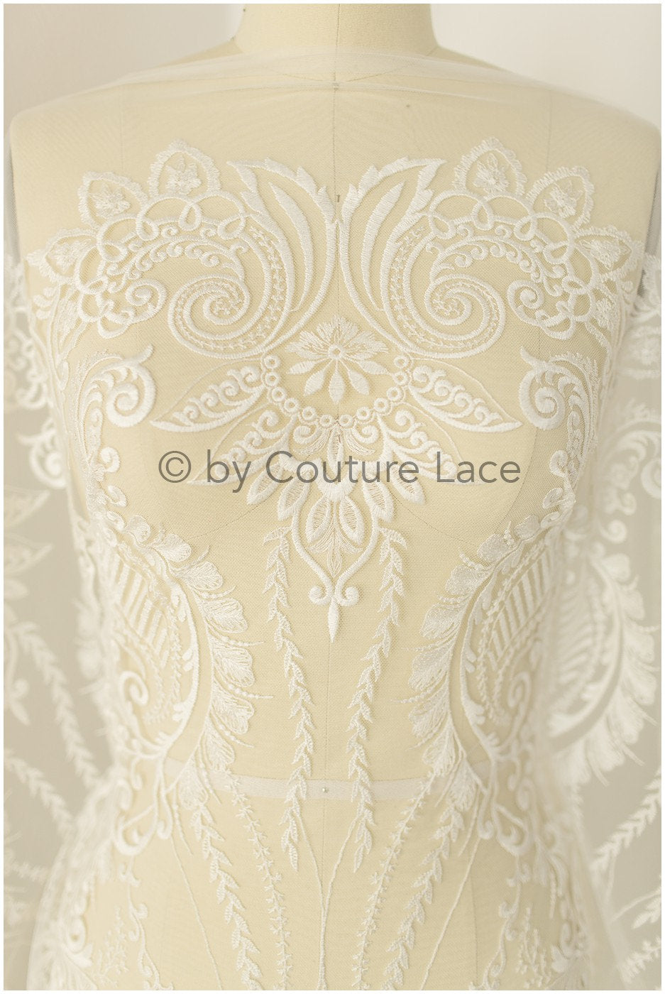 Boho bridal lace fabric off-white/ lace fabric/ embroidered bridal lace fabric/ wedding dress lace// L19-243