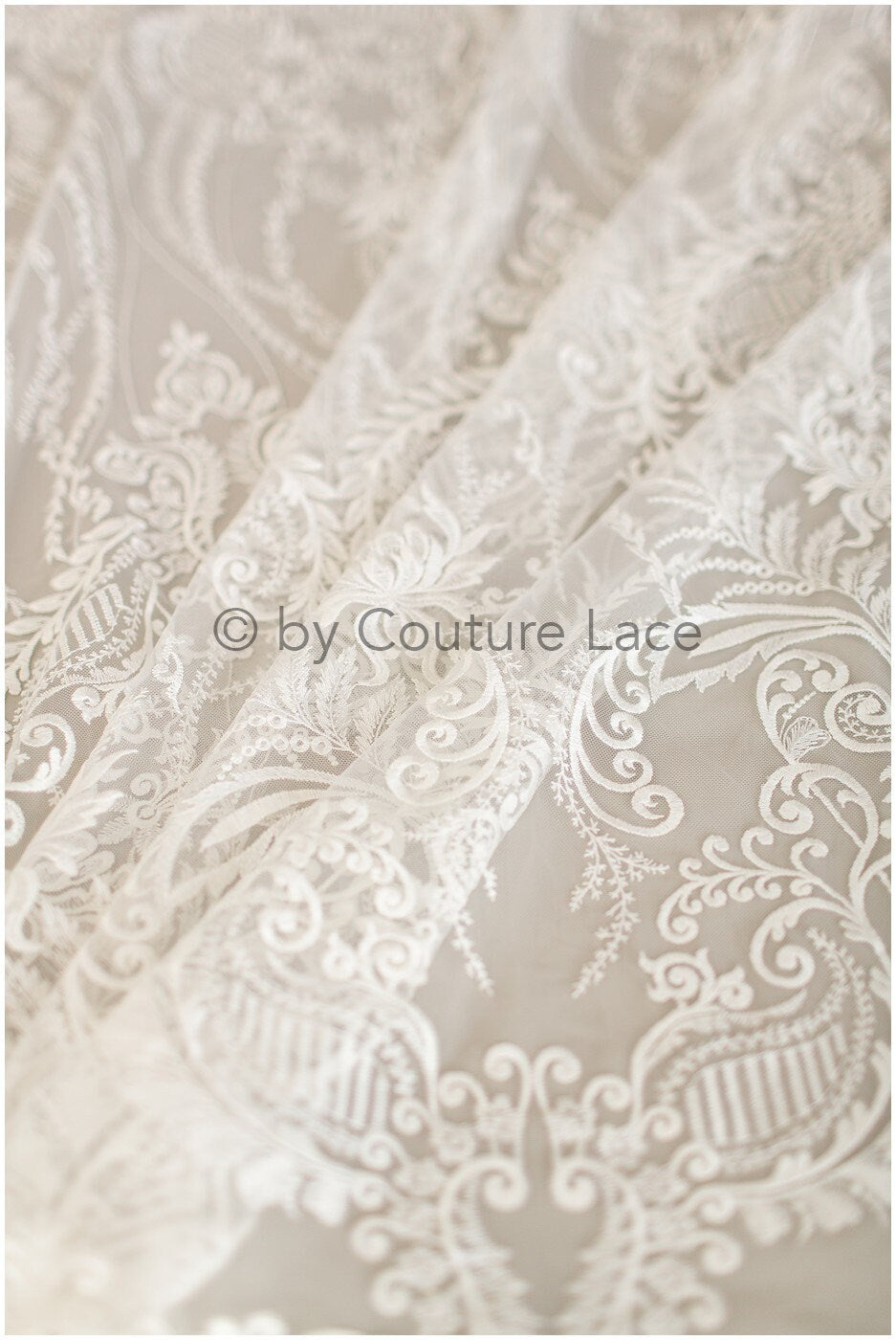 Boho bridal lace fabric off-white/ lace fabric/ embroidered bridal lace fabric/ wedding dress lace// L19-243