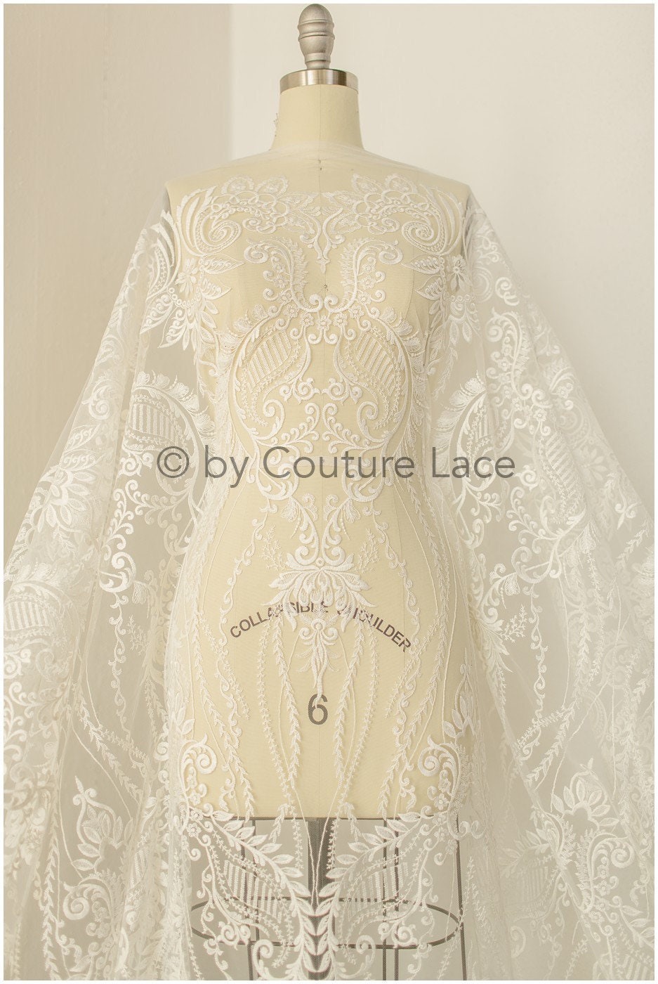 Boho bridal lace fabric off-white/ lace fabric/ embroidered bridal lace fabric/ wedding dress lace// L19-243