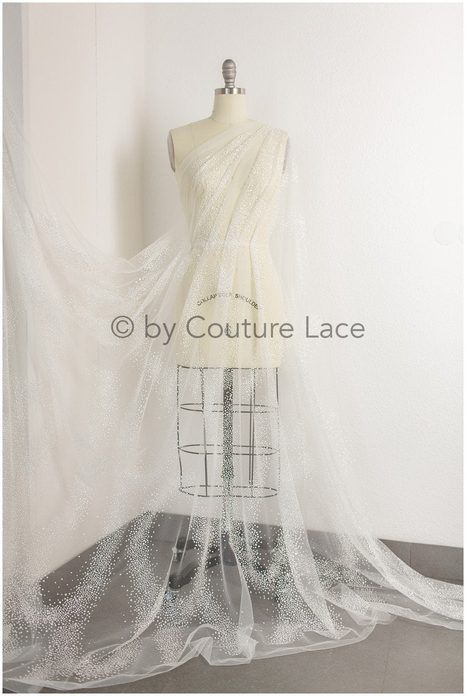 Soft & high quality glitter tulle fabric with dots & stardust// Off-white diamond glitter tulle for wedding dress veil// R-023