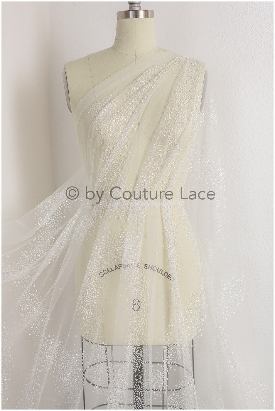 Soft & high quality glitter tulle fabric with dots & stardust// Off-white diamond glitter tulle for wedding dress veil// R-023