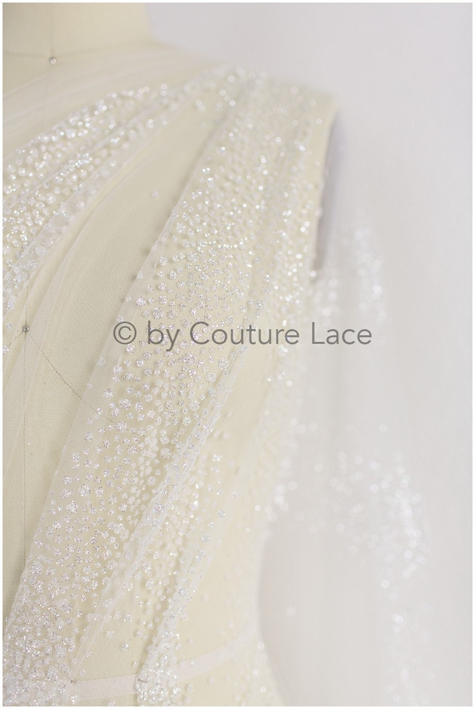 Soft & high quality glitter tulle fabric with dots & stardust// Off-white diamond glitter tulle for wedding dress veil// R-023