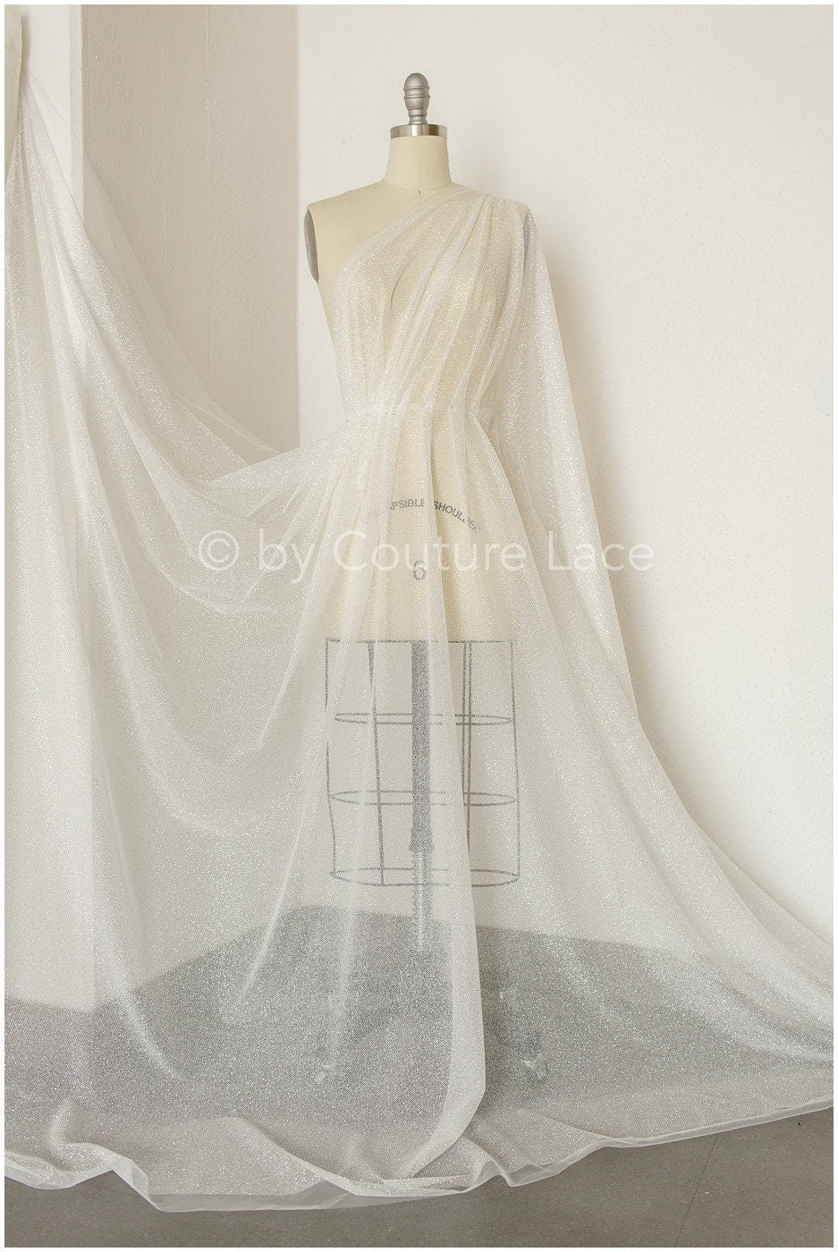 Shiny glitter tulle fabric/ off-white diamond glitter mesh/ wedding dress fabric with glitter/ shiny bridal lace fabric// R-018