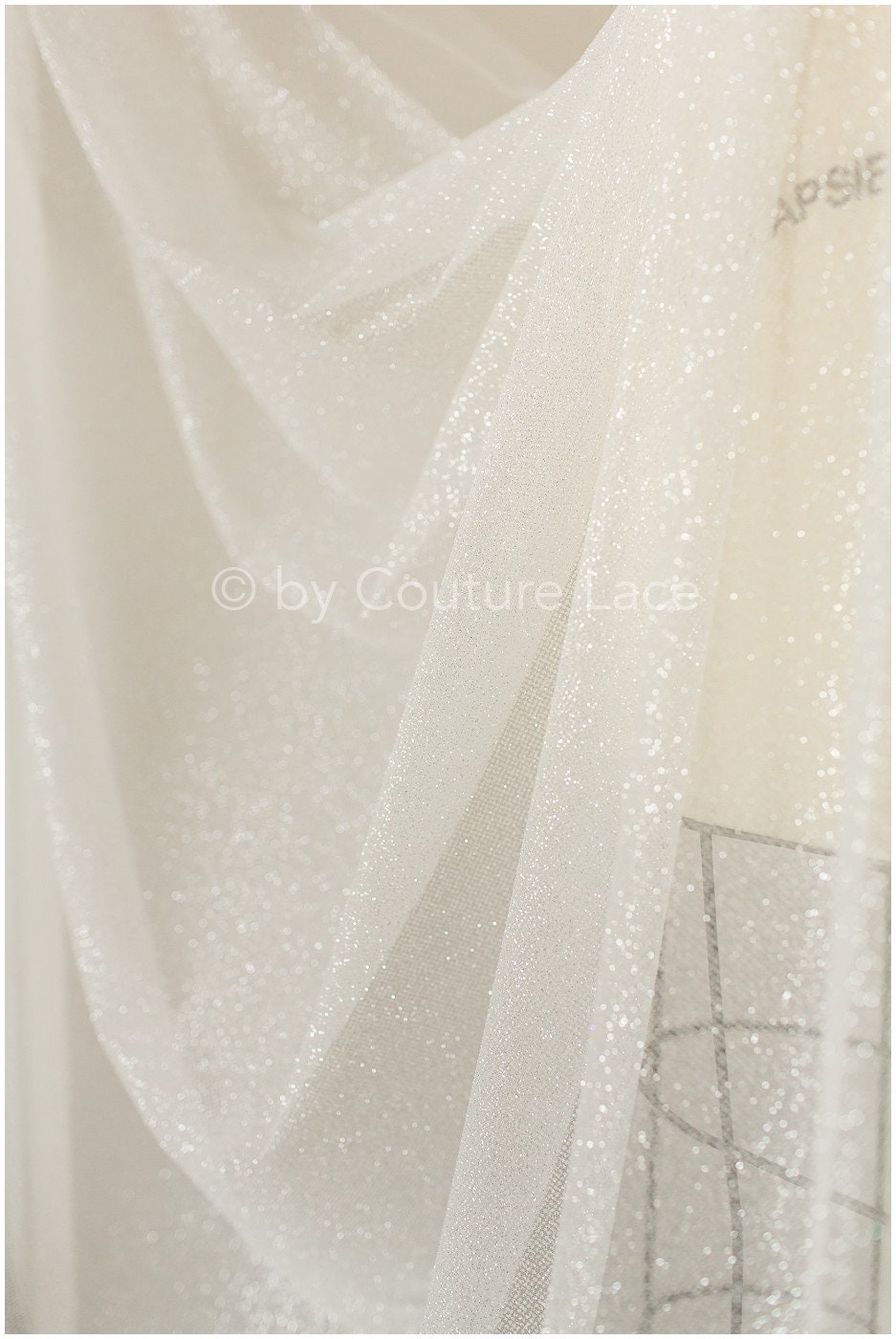 Shiny glitter tulle fabric/ off-white diamond glitter mesh/ wedding dress fabric with glitter/ shiny bridal lace fabric// R-018