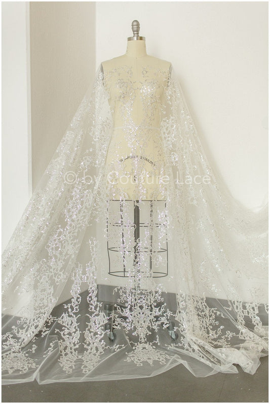 Glitzer Tüll Stoff/ Off-White Silber Glitzer Netz/ Brautkleid Stoff mit Glitzer/ glänzender Braut Spitzenstoff// R-019
