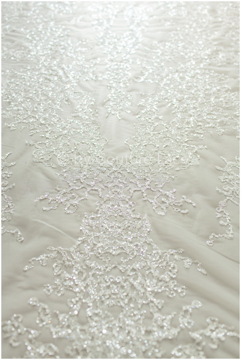 Glitter tulle fabric/ off-white silver glitter net/ wedding dress fabric with glitter/ shiny bridal lace fabric// R-019