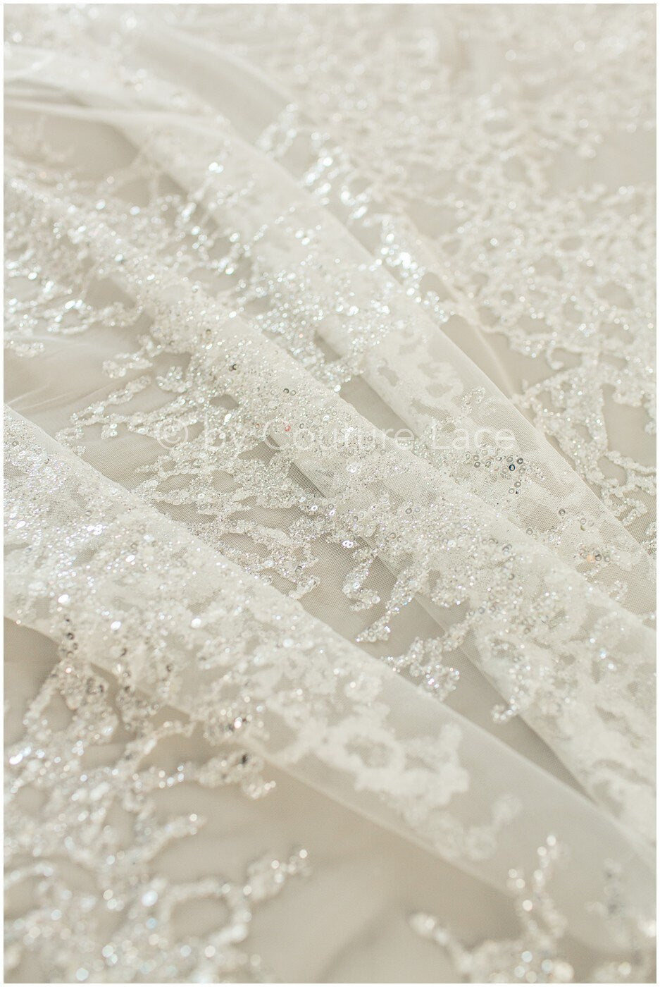 Glitter tulle fabric/ off-white silver glitter net/ wedding dress fabric with glitter/ shiny bridal lace fabric// R-019