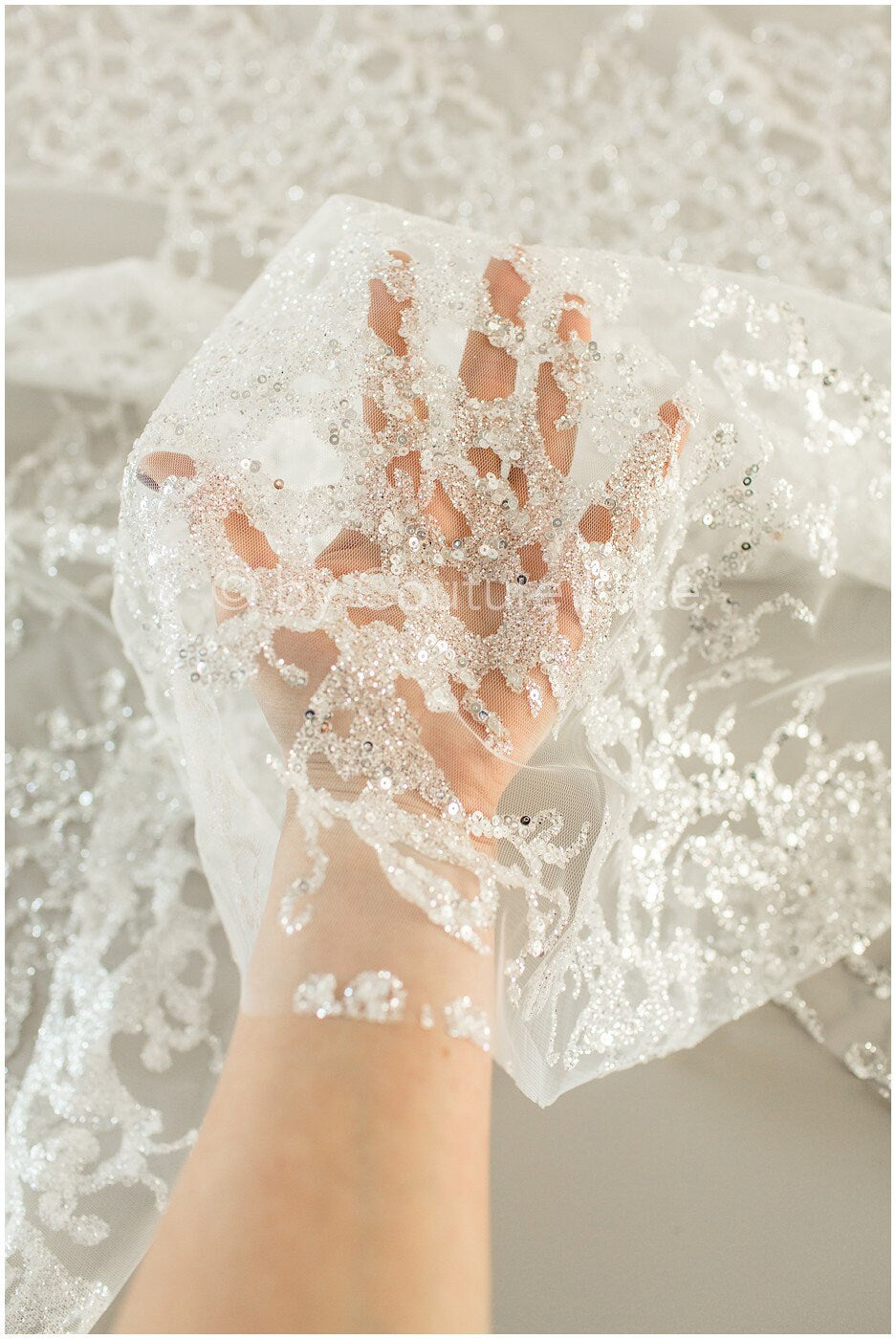 Glitter tulle fabric/ off-white silver glitter net/ wedding dress fabric with glitter/ shiny bridal lace fabric// R-019
