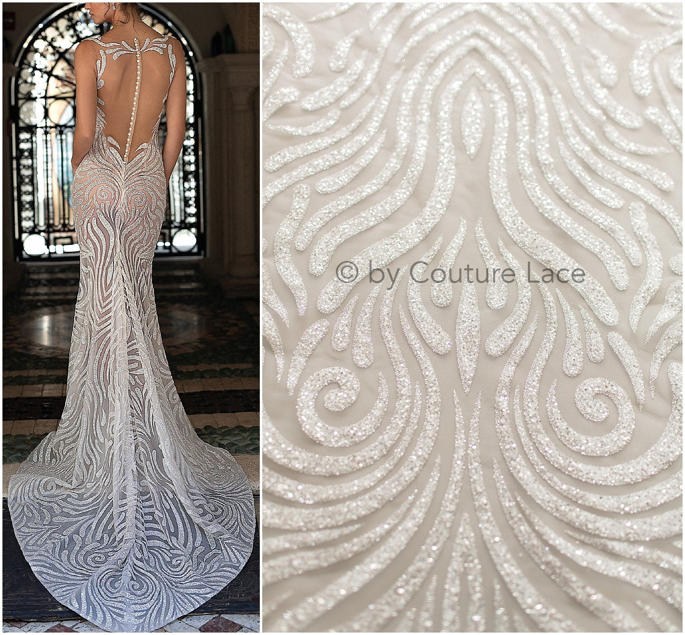 Shiny glitter tulle fabric/ off-white diamond glitter mesh fabric/ bridal dress fabric with glitter/ shiny bridal lace fabric// R-022