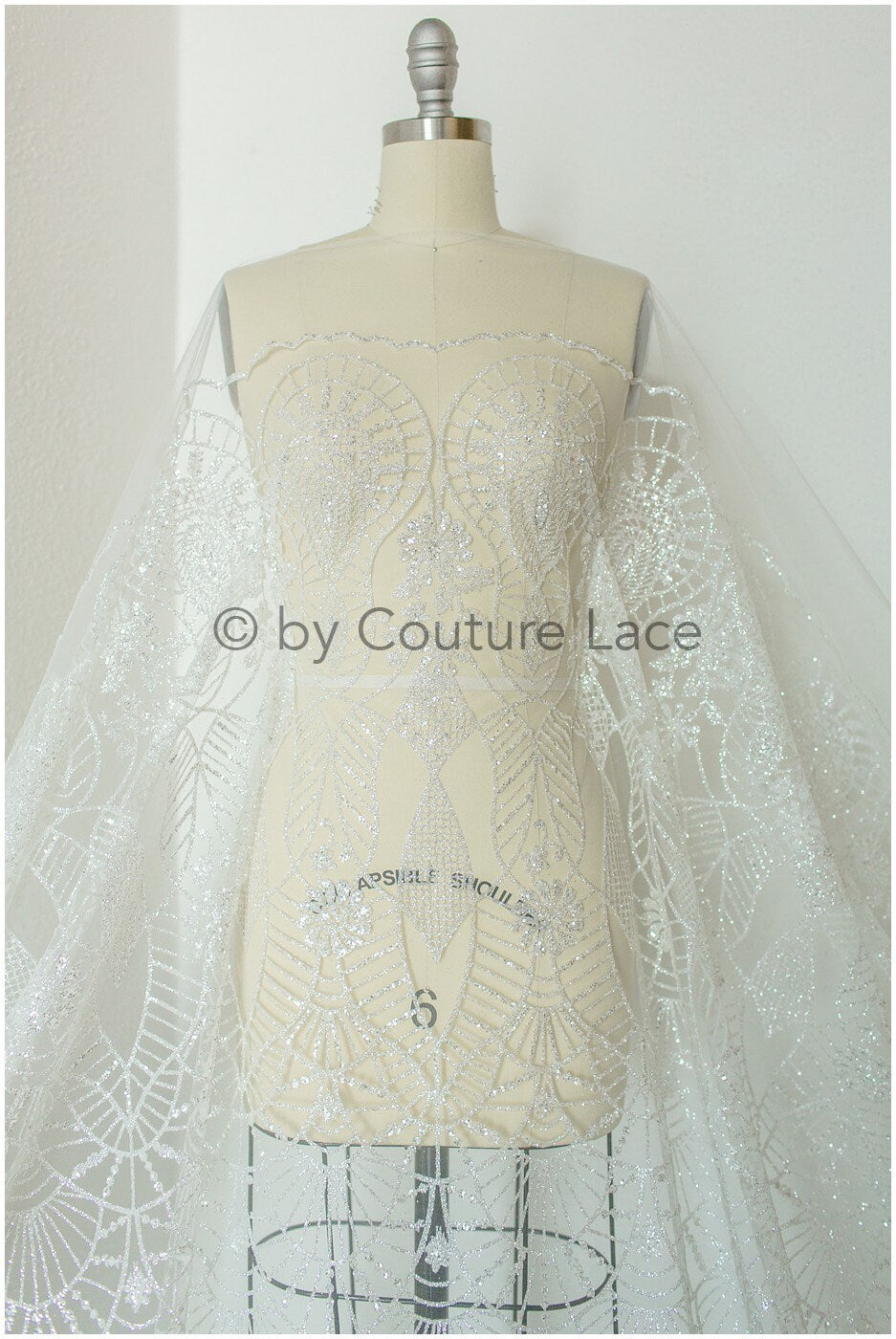 Shiny off-white diamond glitter tulle fabric/ mesh fabric/ wedding dress fabric with glitter/ shiny bridal lace fabric// R-020