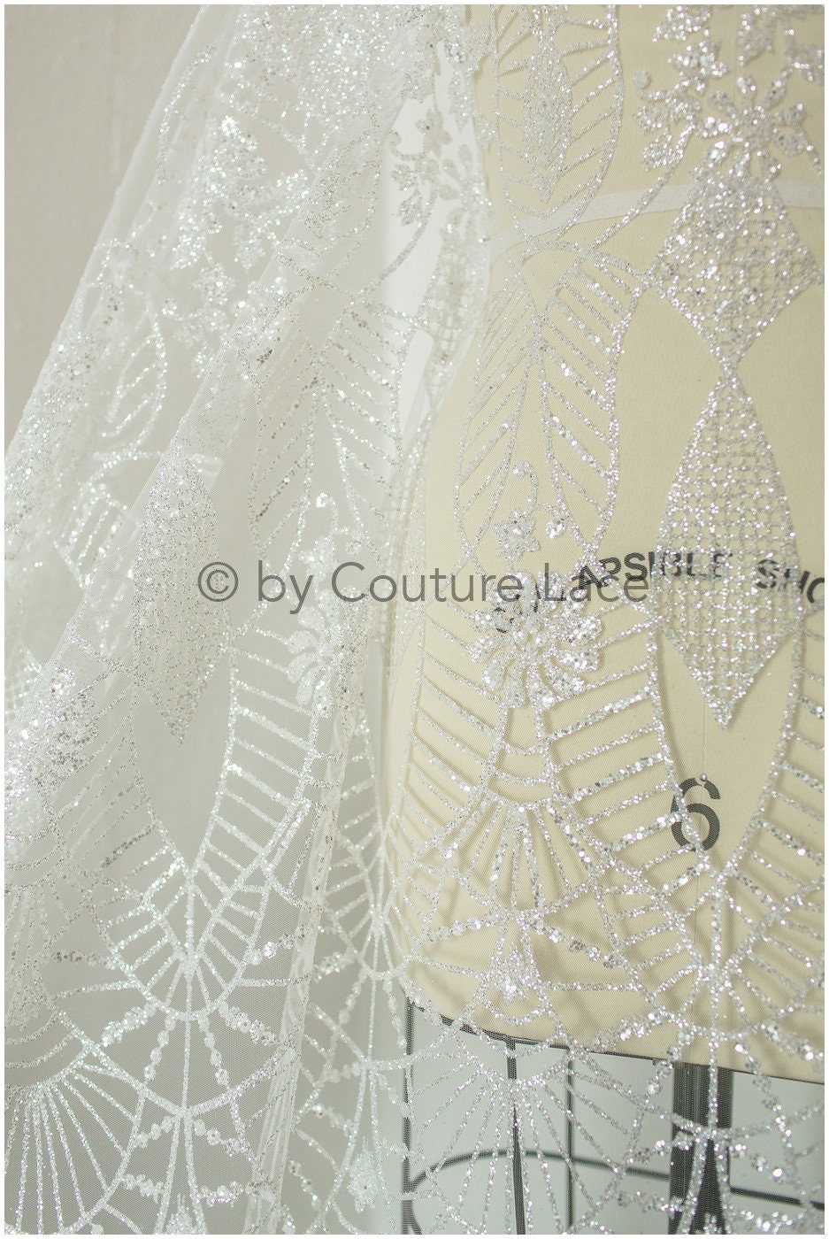 Shiny off-white diamond glitter tulle fabric/ mesh fabric/ wedding dress fabric with glitter/ shiny bridal lace fabric// R-020