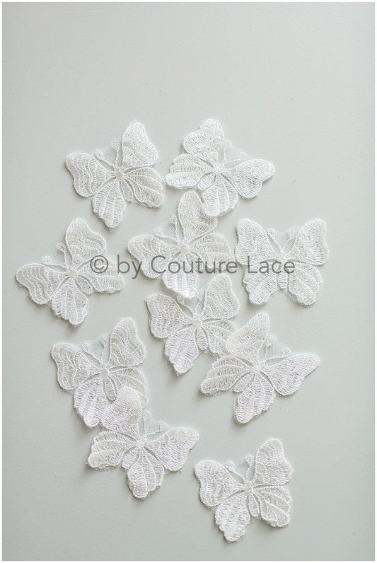 10 pièces. Papillons 3D pour la couture/ applique 3D pour robe de mariée/ dentelle nuptiale// A19-174
