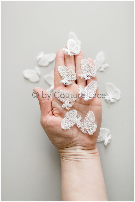 20 pcs papillons 3D pour la couture/ papillons 3D applique/ papillons 3D pour robe de mariée/ dentelle nuptiale// A19-178