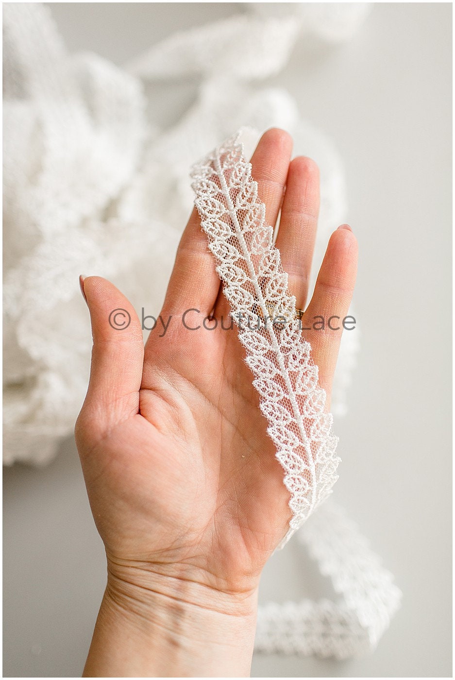 Leaf Bridal Lace Trim/ Boho Lace Trim Off-White/ Bridal Veil Lace Trim/ Lace Veil/ Lace Embroidery// T19-073RY