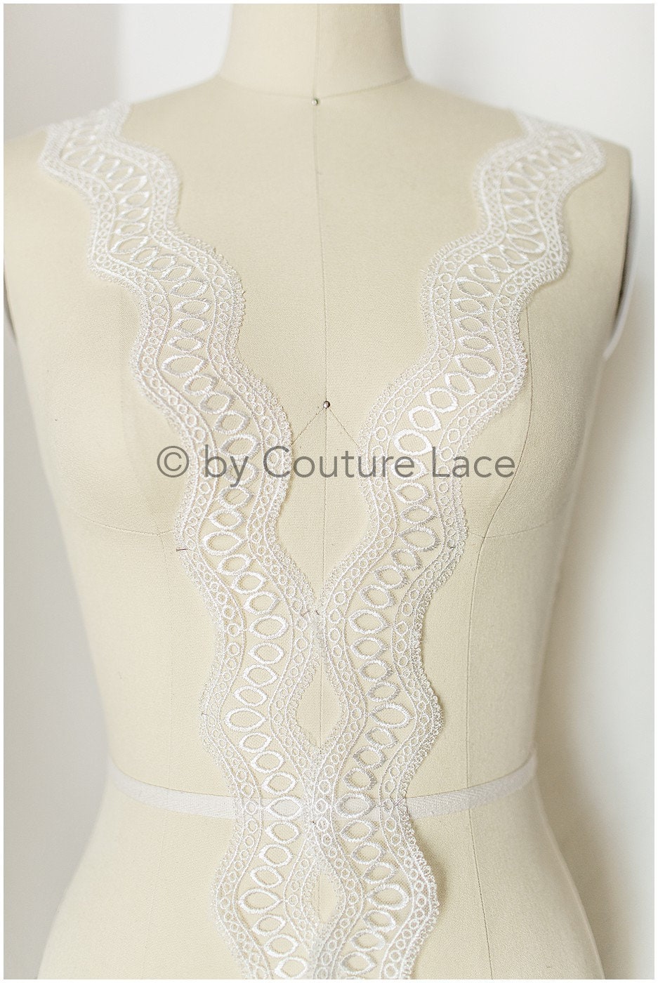 Wave lace trim/ Geometric boho lace trim/ Off-white embroidered lace trim/ Boho bridal lace// T19-074