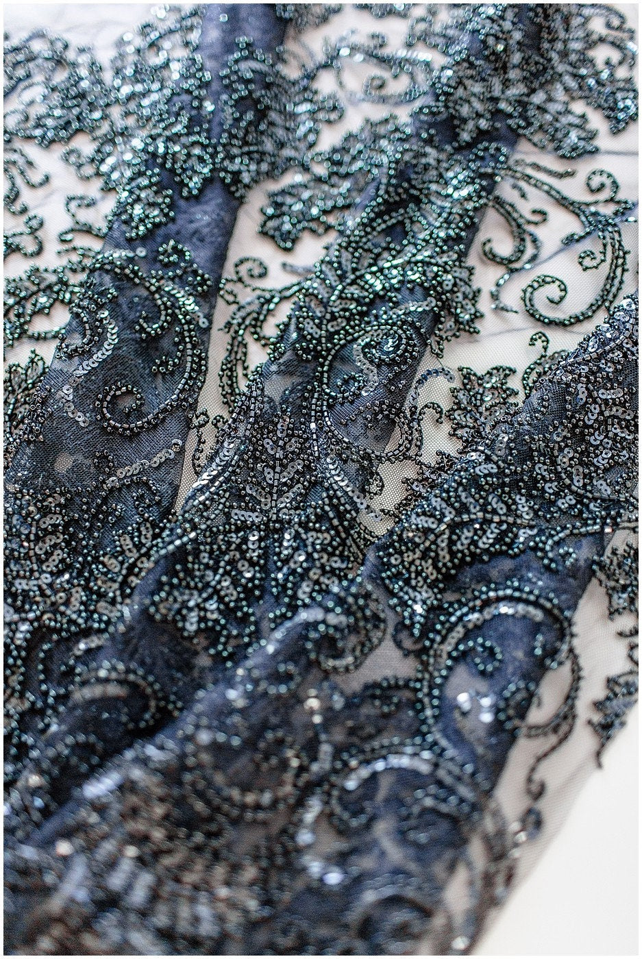 Schwarzer Perlen Spitzenstoff/ Couture Spitzenstoff/ schwarze Braut Spitze Stoff/ Perlen Perlen Spitze/ schwarzes Abendkleid Spitzenstoff// L19-251