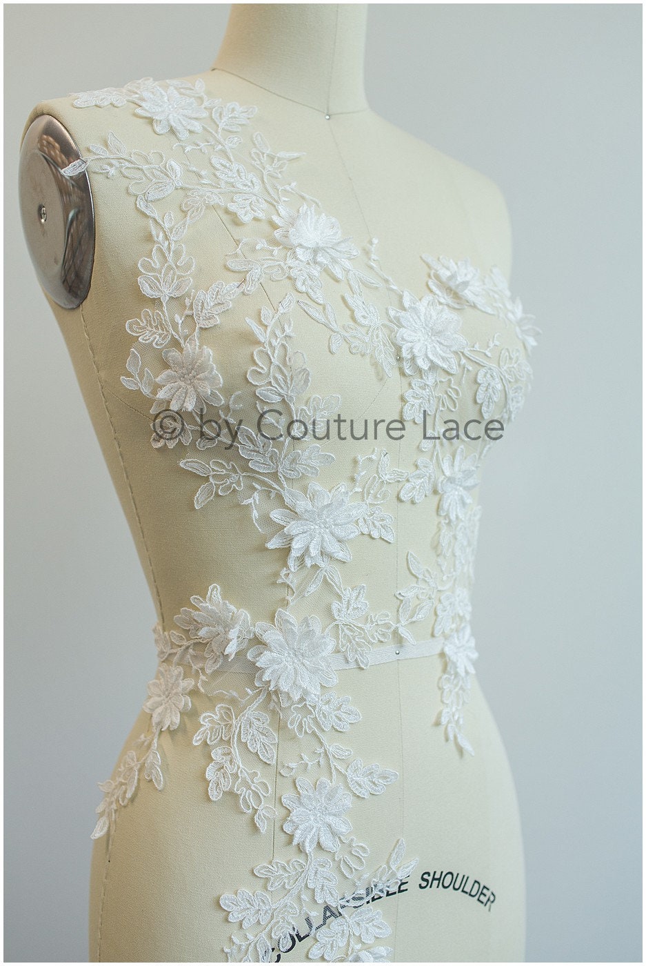 A19-180 Paar - 3D Spitzen Applikation, Baumwoll 3D Spitzen Aufnäher, Spitze Blumenplatten, Brautkleid Applikation, Hochzeitskleid Spitze Blume 3D