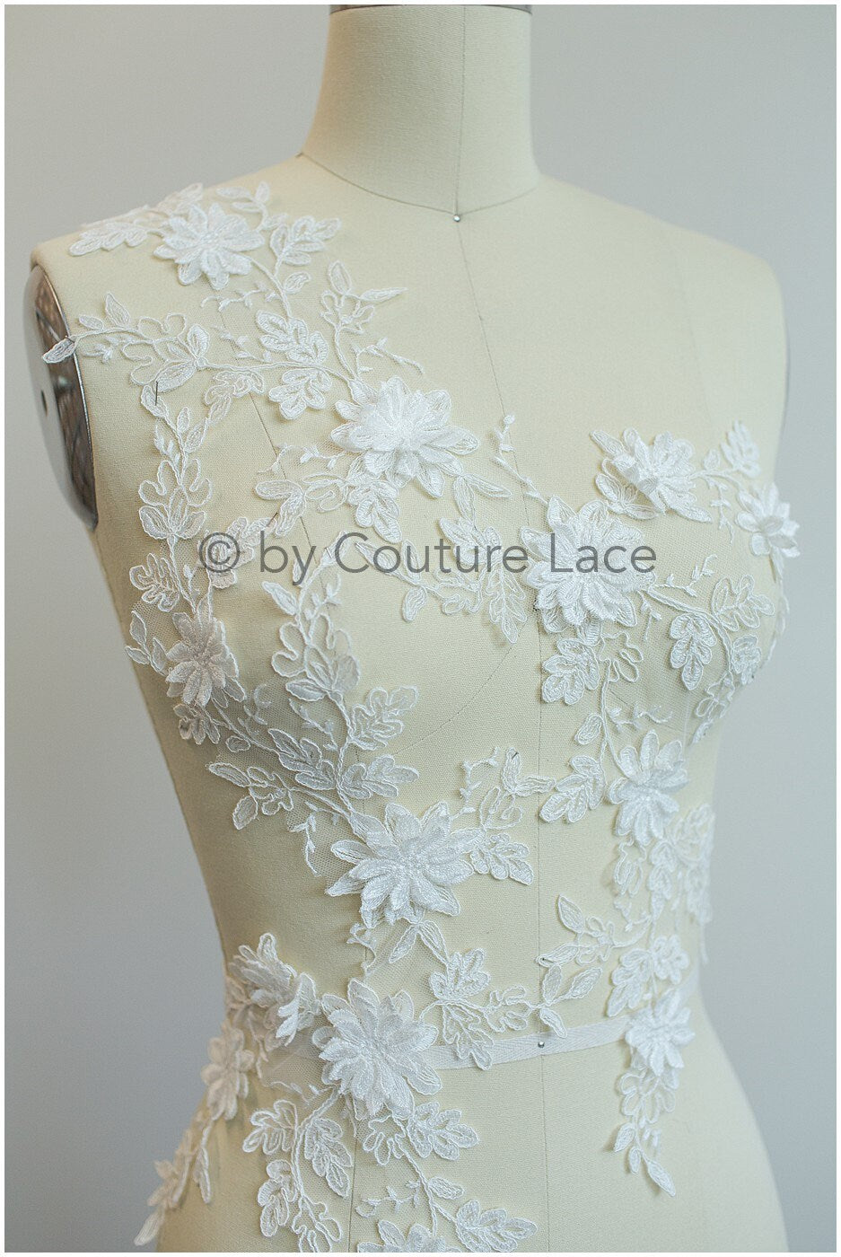 A19-180 Paar - 3D Spitzen Applikation, Baumwoll 3D Spitzen Aufnäher, Spitze Blumenplatten, Brautkleid Applikation, Hochzeitskleid Spitze Blume 3D